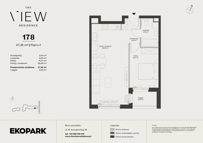 2 pokoje, mieszkanie 47,35 m², piętro 2, oferta nr 178, The View, Kraków, Dębniki, Ludwinów, ul. Marii Konopnickiej 35