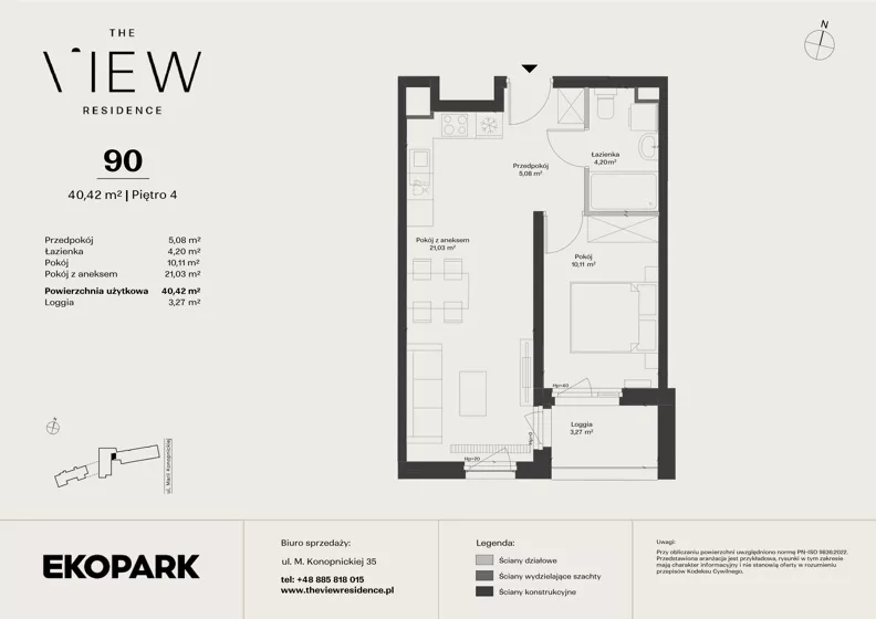 2 pokoje, mieszkanie 40,42 m², piętro 4, oferta nr 90, The View, Kraków, Dębniki, Ludwinów, ul. Marii Konopnickiej 35