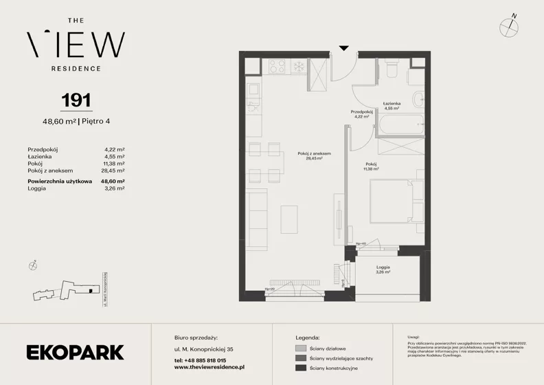 2 pokoje, mieszkanie 48,60 m², piętro 4, oferta nr 191, The View, Kraków, Dębniki, Ludwinów, ul. Marii Konopnickiej 35