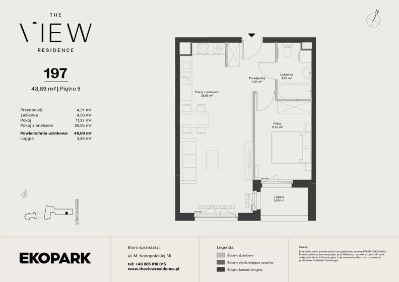 2 pokoje, mieszkanie 48,69 m², piętro 5, oferta nr 197, The View, Kraków, Dębniki, Ludwinów, ul. Marii Konopnickiej 35