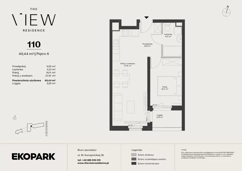 2 pokoje, mieszkanie 40,44 m², piętro 6, oferta nr 110, The View, Kraków, Dębniki, Ludwinów, ul. Marii Konopnickiej 35
