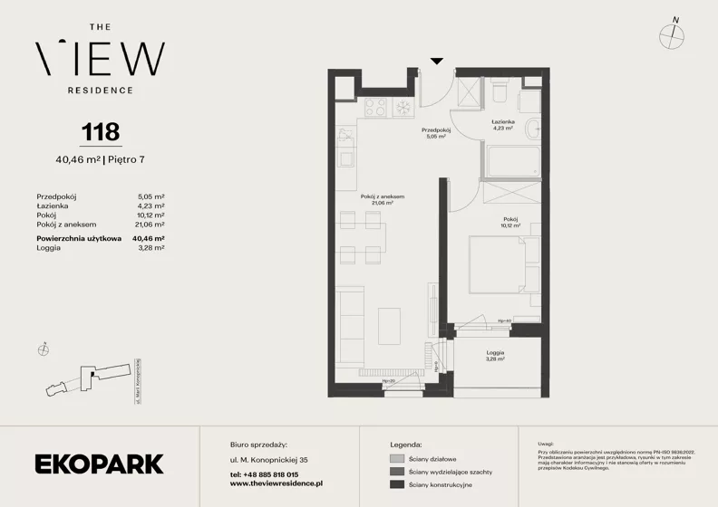 2 pokoje, mieszkanie 40,46 m², piętro 7, oferta nr 118, The View, Kraków, Dębniki, Ludwinów, ul. Marii Konopnickiej 35