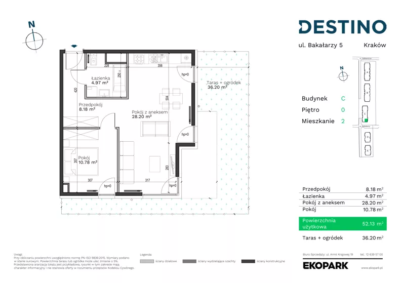 2 pokoje, mieszkanie 52,13 m², parter, oferta nr C-2, Destino, Kraków, Bronowice, Bronowice Małe, ul. Odlewnicza/Bakałarzy
