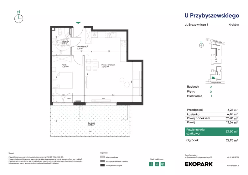 2 pokoje, mieszkanie 53,50 m², parter, oferta nr 2_M1, U Przybyszewskiego IV, Kraków, Krowodrza, ul. Przybyszewskiego