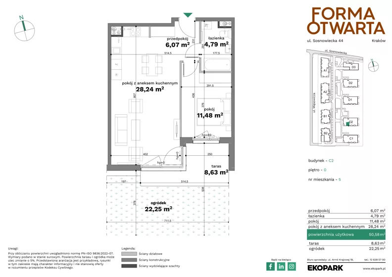 2 pokoje, mieszkanie 50,58 m², parter, oferta nr C2-5, Forma Otwarta - Etap C, Kraków, Bronowice, Bronowice Wielkie, ul. Sosnowiecka