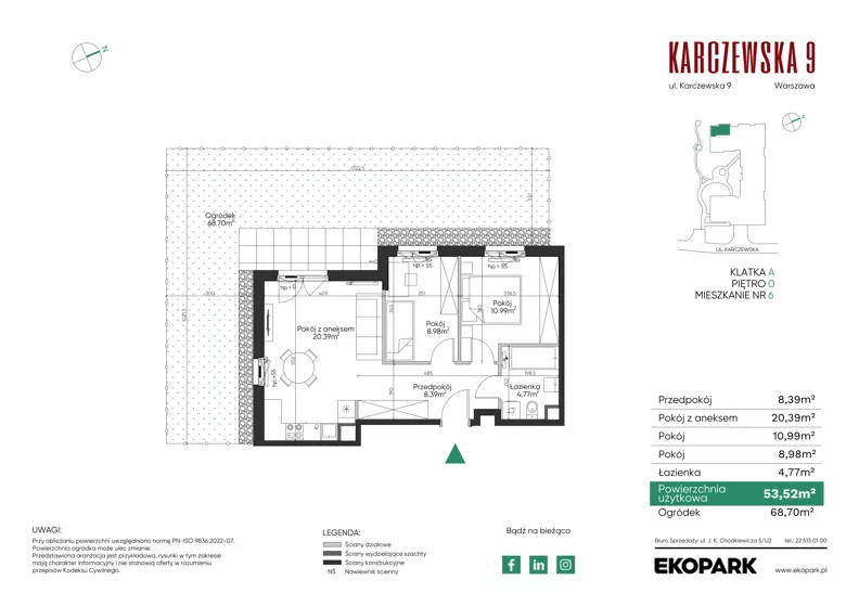3 pokoje, mieszkanie 53,52 m², parter, oferta nr 6, Karczewska 9, Warszawa, Praga Południe, Grochów, ul. Karczewska 9
