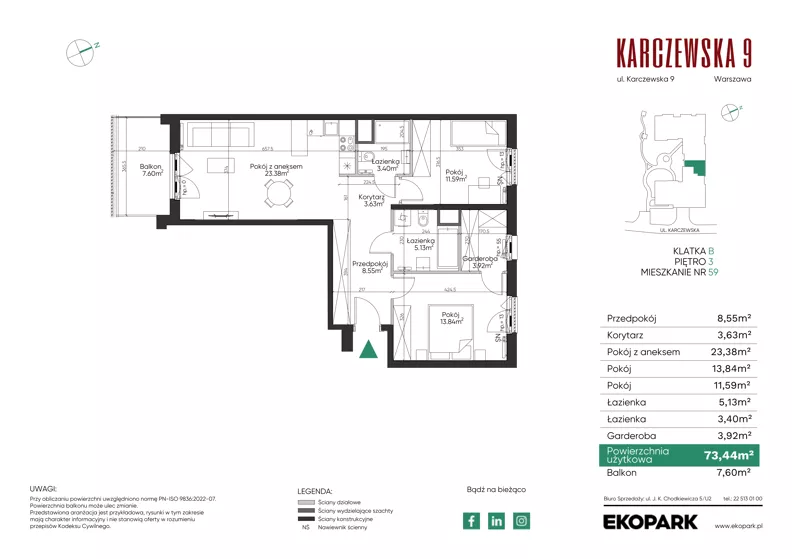3 pokoje, mieszkanie 73,44 m², piętro 3, oferta nr 59, Karczewska 9, Warszawa, Praga Południe, Grochów, ul. Karczewska 9