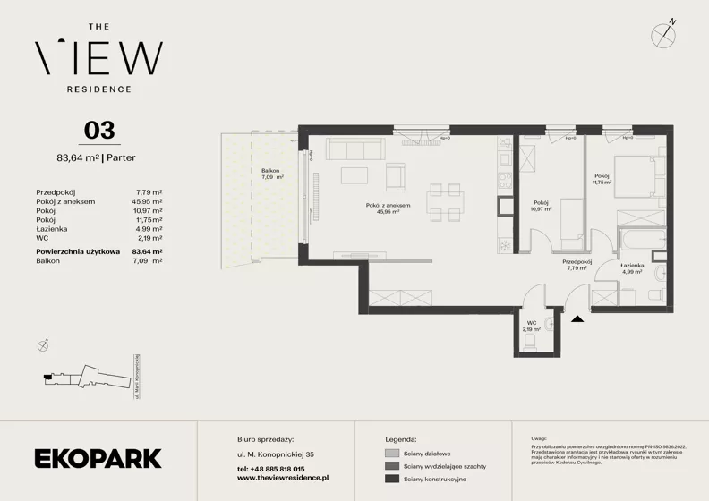 3 pokoje, mieszkanie 83,64 m², parter, oferta nr 3, The View, Kraków, Dębniki, Ludwinów, ul. Marii Konopnickiej 35