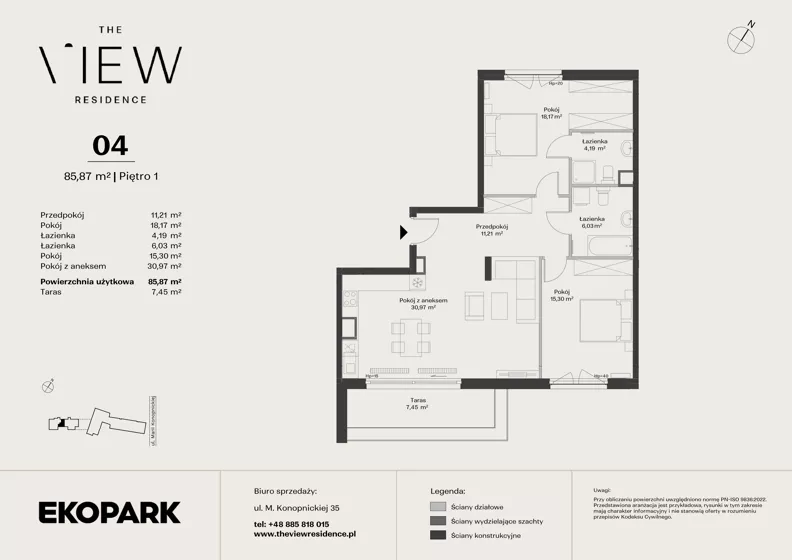 3 pokoje, mieszkanie 85,87 m², piętro 1, oferta nr 4, The View, Kraków, Dębniki, Ludwinów, ul. Marii Konopnickiej 35