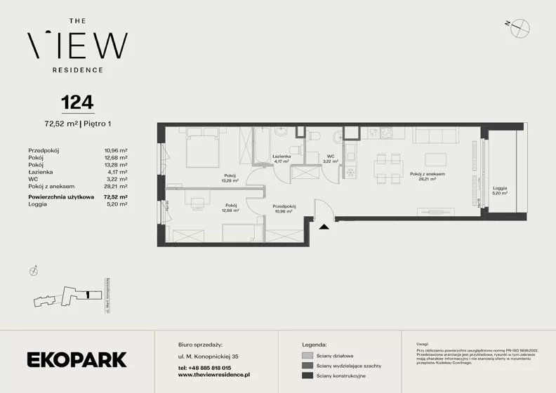 3 pokoje, mieszkanie 72,52 m², piętro 1, oferta nr 124, The View, Kraków, Dębniki, Ludwinów, ul. Marii Konopnickiej 35
