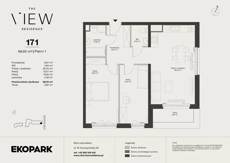 3 pokoje, mieszkanie 68,93 m², piętro 1, oferta nr 171, The View, Kraków, Dębniki, Ludwinów, ul. Marii Konopnickiej 35