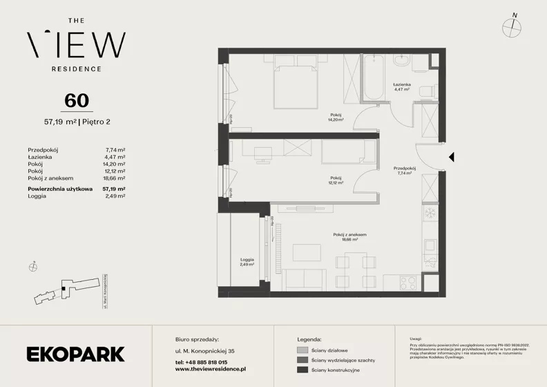 3 pokoje, mieszkanie 57,19 m², piętro 2, oferta nr 60, The View, Kraków, Dębniki, Ludwinów, ul. Marii Konopnickiej 35