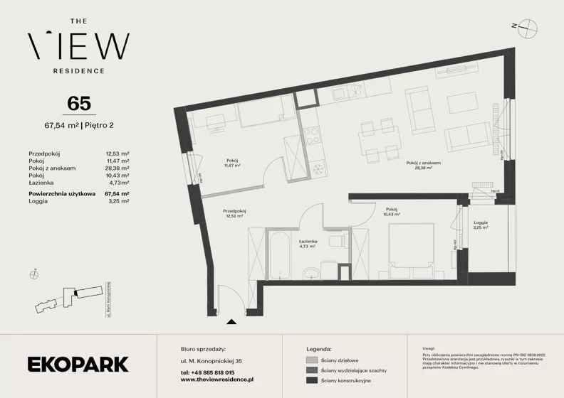 3 pokoje, mieszkanie 67,54 m², piętro 2, oferta nr 65, The View, Kraków, Dębniki, Ludwinów, ul. Marii Konopnickiej 35