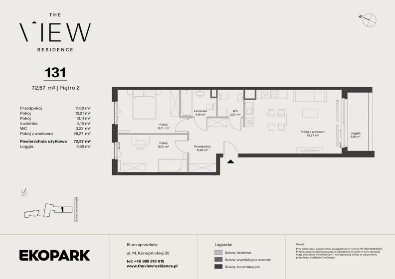 3 pokoje, mieszkanie 72,57 m², piętro 2, oferta nr 131, The View, Kraków, Dębniki, Ludwinów, ul. Marii Konopnickiej 35