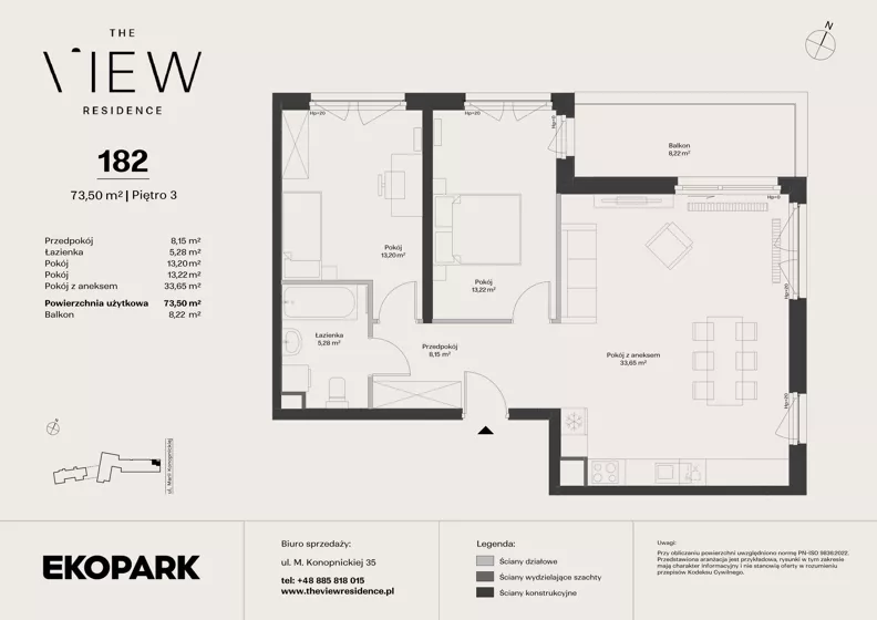 3 pokoje, mieszkanie 73,50 m², piętro 3, oferta nr 182, The View, Kraków, Dębniki, Ludwinów, ul. Marii Konopnickiej 35