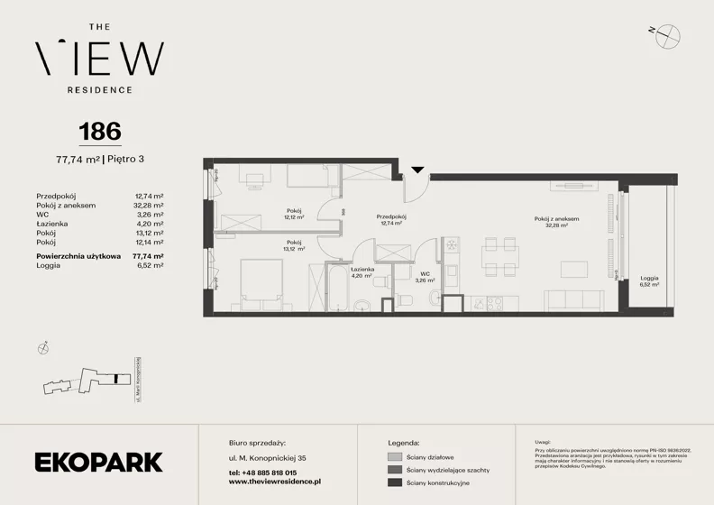 3 pokoje, mieszkanie 77,74 m², piętro 3, oferta nr 186, The View, Kraków, Dębniki, Ludwinów, ul. Marii Konopnickiej 35