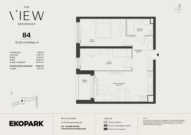 3 pokoje, mieszkanie 57,22 m², piętro 4, oferta nr 84, The View, Kraków, Dębniki, Ludwinów, ul. Marii Konopnickiej 35