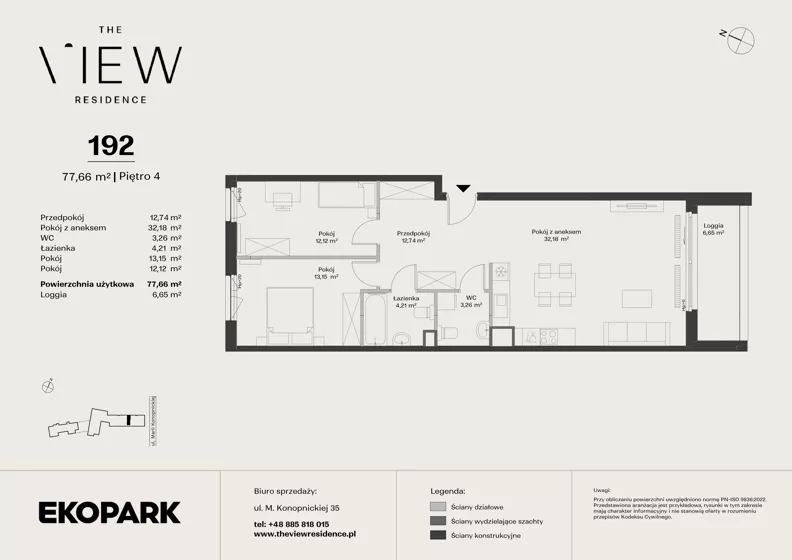 3 pokoje, mieszkanie 77,66 m², piętro 4, oferta nr 192, The View, Kraków, Dębniki, Ludwinów, ul. Marii Konopnickiej 35