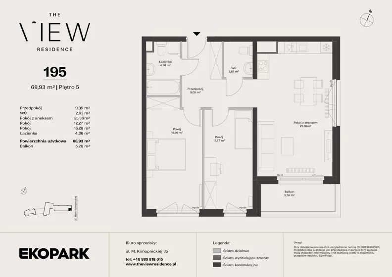 3 pokoje, mieszkanie 68,93 m², piętro 5, oferta nr 195, The View, Kraków, Dębniki, Ludwinów, ul. Marii Konopnickiej 35