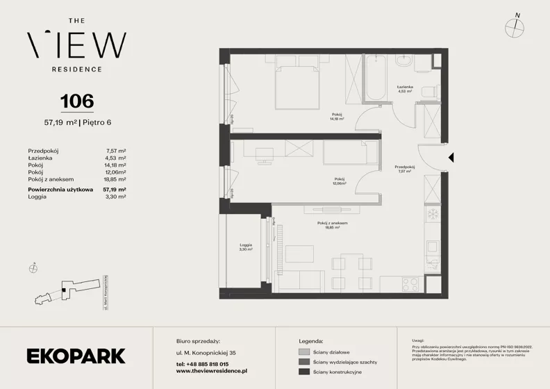 3 pokoje, mieszkanie 57,19 m², piętro 6, oferta nr 106, The View, Kraków, Dębniki, Ludwinów, ul. Marii Konopnickiej 35