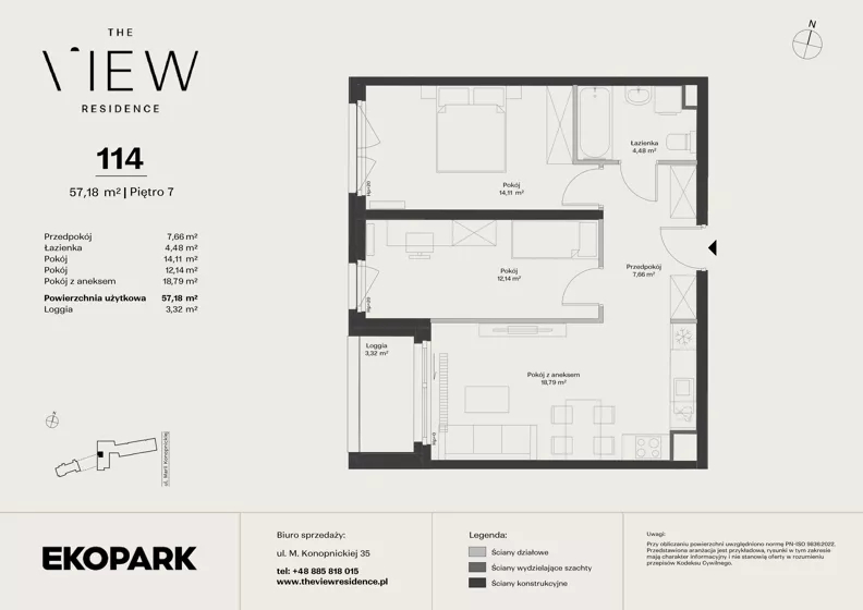 3 pokoje, mieszkanie 57,18 m², piętro 7, oferta nr 114, The View, Kraków, Dębniki, Ludwinów, ul. Marii Konopnickiej 35
