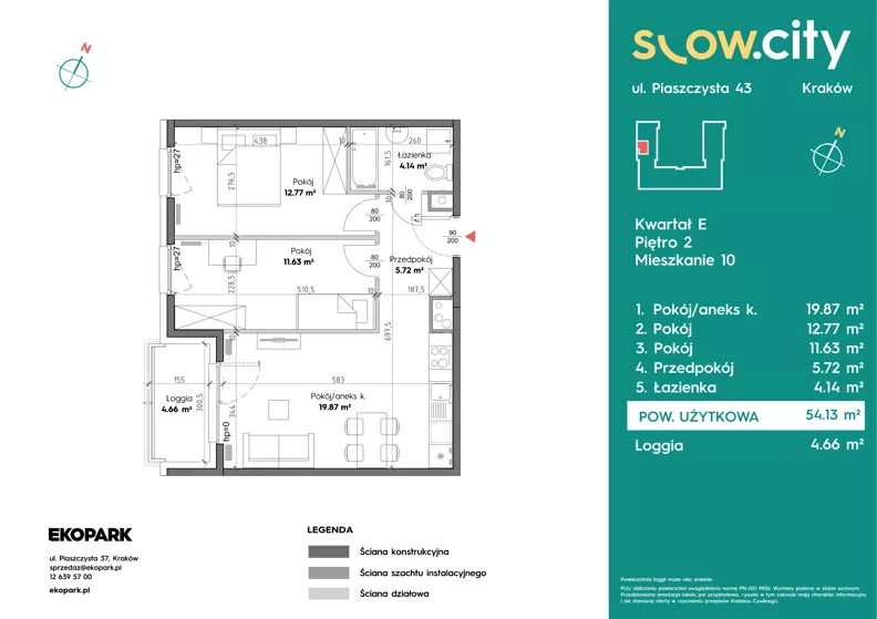 3 pokoje, mieszkanie 54,13 m², piętro 2, oferta nr E-10, Slow City - Etap E, Kraków, Prądnik Biały, ul. Piaszczysta 43