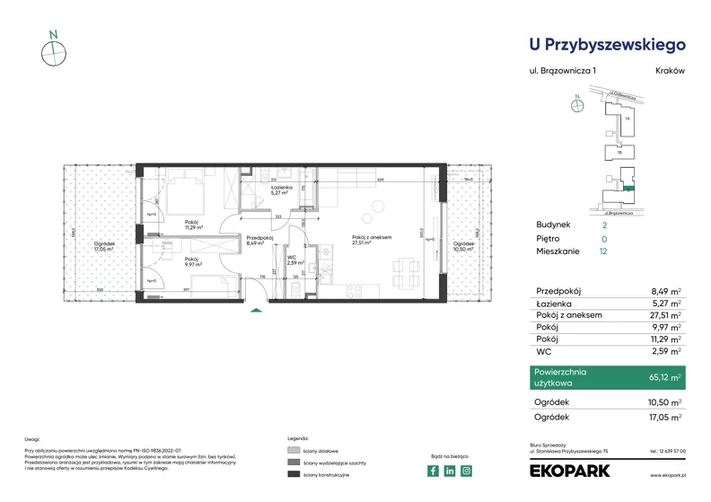 3 pokoje, mieszkanie 65,12 m², parter, oferta nr 2_M12, U Przybyszewskiego IV, Kraków, Krowodrza, ul. Przybyszewskiego