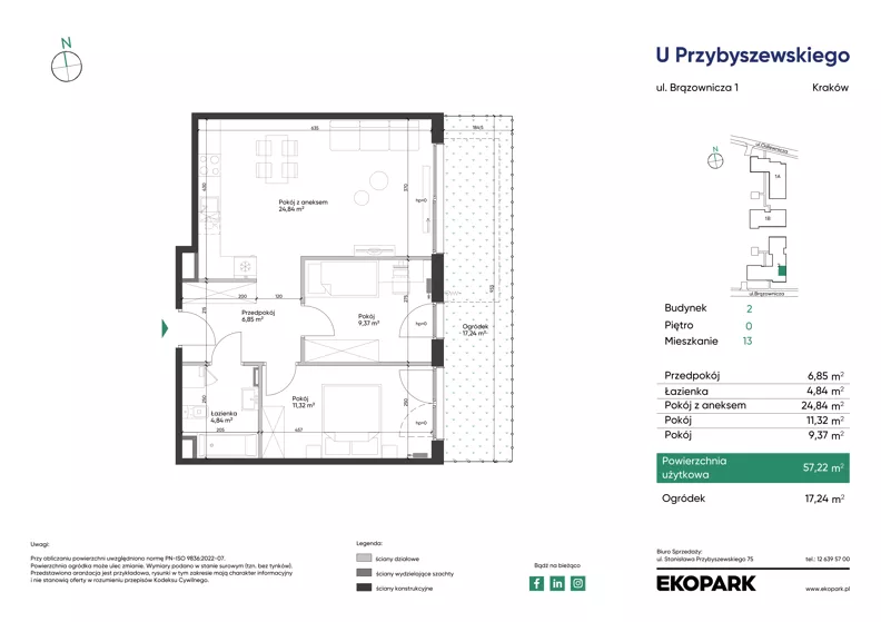 3 pokoje, mieszkanie 57,22 m², parter, oferta nr 2_M13, U Przybyszewskiego IV, Kraków, Krowodrza, ul. Przybyszewskiego