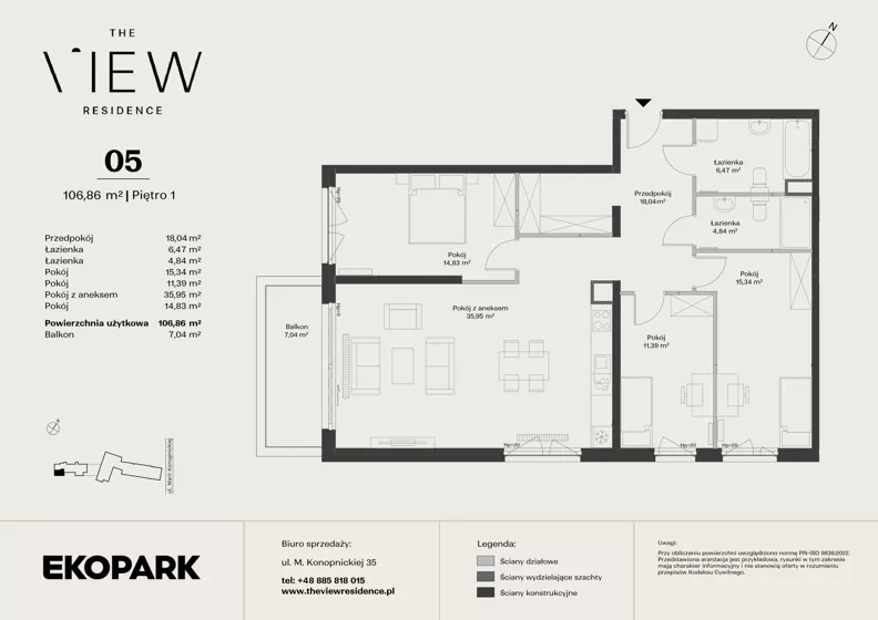 4 pokoje, mieszkanie 106,86 m², piętro 1, oferta nr 5, The View, Kraków, Dębniki, Ludwinów, ul. Marii Konopnickiej 35