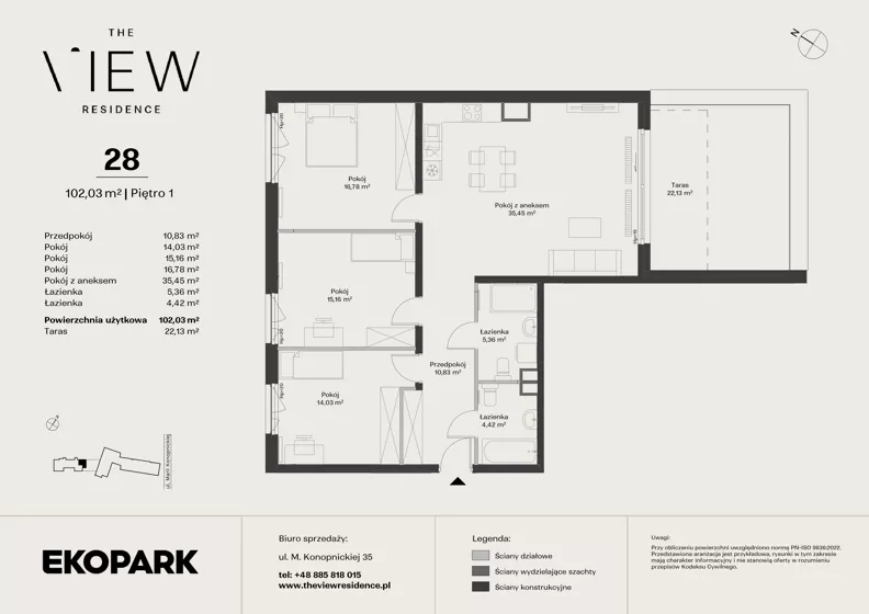 4 pokoje, mieszkanie 102,03 m², piętro 1, oferta nr 28, The View, Kraków, Dębniki, Ludwinów, ul. Marii Konopnickiej 35