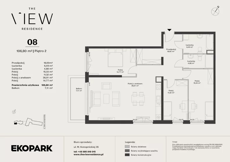 4 pokoje, mieszkanie 106,80 m², piętro 2, oferta nr 8, The View, Kraków, Dębniki, Ludwinów, ul. Marii Konopnickiej 35