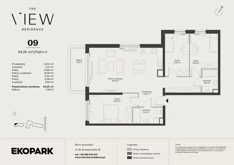 4 pokoje, mieszkanie 94,25 m², piętro 2, oferta nr 9, The View, Kraków, Dębniki, Ludwinów, ul. Marii Konopnickiej 35