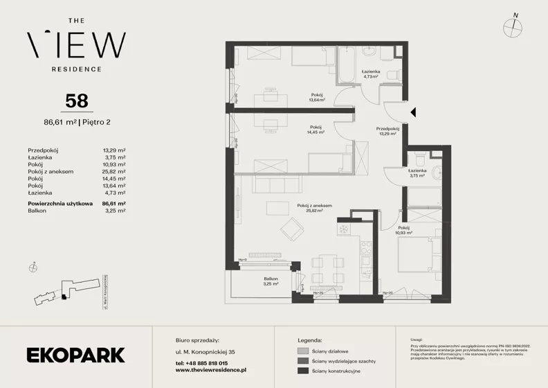 4 pokoje, mieszkanie 86,61 m², piętro 2, oferta nr 58, The View, Kraków, Dębniki, Ludwinów, ul. Marii Konopnickiej 35