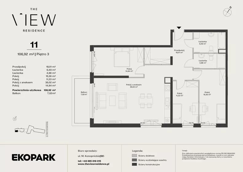 4 pokoje, mieszkanie 106,92 m², piętro 3, oferta nr 11, The View, Kraków, Dębniki, Ludwinów, ul. Marii Konopnickiej 35