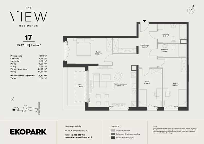4 pokoje, mieszkanie 95,47 m², piętro 5, oferta nr 17, The View, Kraków, Dębniki, Ludwinów, ul. Marii Konopnickiej 35
