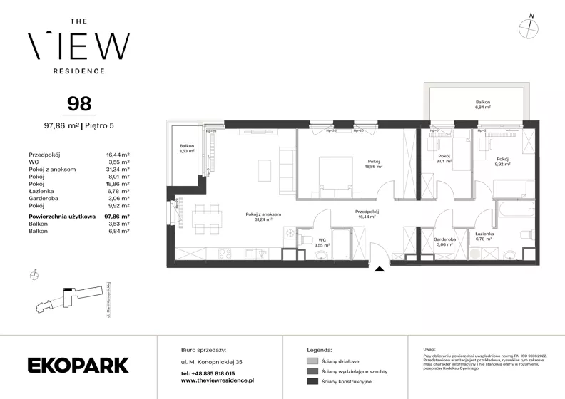 4 pokoje, mieszkanie 97,86 m², piętro 5, oferta nr 98, The View, Kraków, Dębniki, Ludwinów, ul. Marii Konopnickiej 35