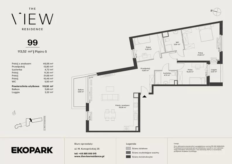 4 pokoje, mieszkanie 113,52 m², piętro 5, oferta nr 99, The View, Kraków, Dębniki, Ludwinów, ul. Marii Konopnickiej 35