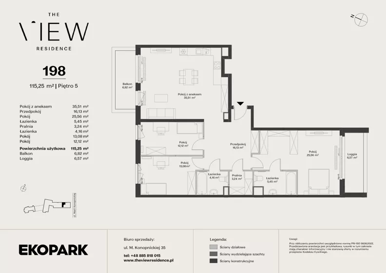 4 pokoje, mieszkanie 115,25 m², piętro 5, oferta nr 198, The View, Kraków, Dębniki, Ludwinów, ul. Marii Konopnickiej 35
