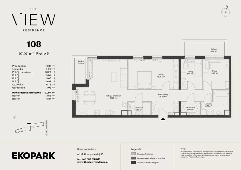 4 pokoje, mieszkanie 97,97 m², piętro 6, oferta nr 108, The View, Kraków, Dębniki, Ludwinów, ul. Marii Konopnickiej 35
