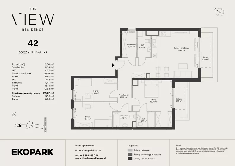 4 pokoje, mieszkanie 105,22 m², piętro 7, oferta nr 42, The View, Kraków, Dębniki, Ludwinów, ul. Marii Konopnickiej 35