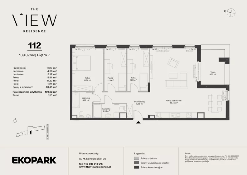 4 pokoje, mieszkanie 109,02 m², piętro 7, oferta nr 112, The View, Kraków, Dębniki, Ludwinów, ul. Marii Konopnickiej 35