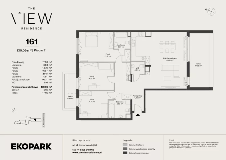 4 pokoje, mieszkanie 130,09 m², piętro 7, oferta nr 161, The View, Kraków, Dębniki, Ludwinów, ul. Marii Konopnickiej 35