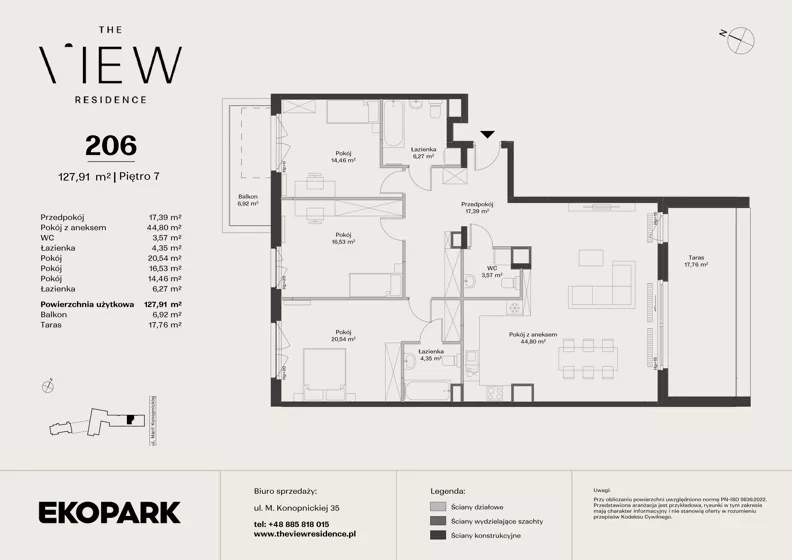 4 pokoje, mieszkanie 127,91 m², piętro 7, oferta nr 206, The View, Kraków, Dębniki, Ludwinów, ul. Marii Konopnickiej 35