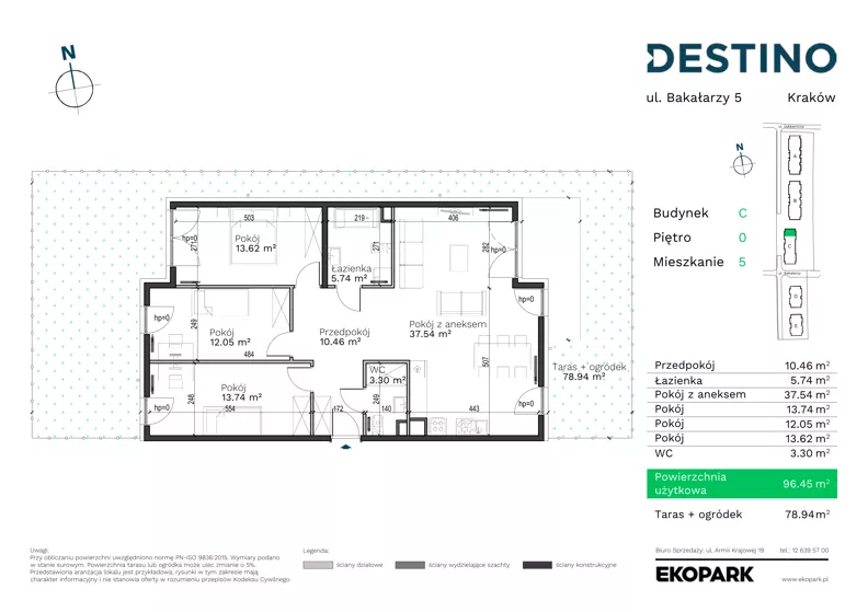 4 pokoje, mieszkanie 96,45 m², parter, oferta nr C-5, Destino, Kraków, Bronowice, Bronowice Małe, ul. Odlewnicza/Bakałarzy