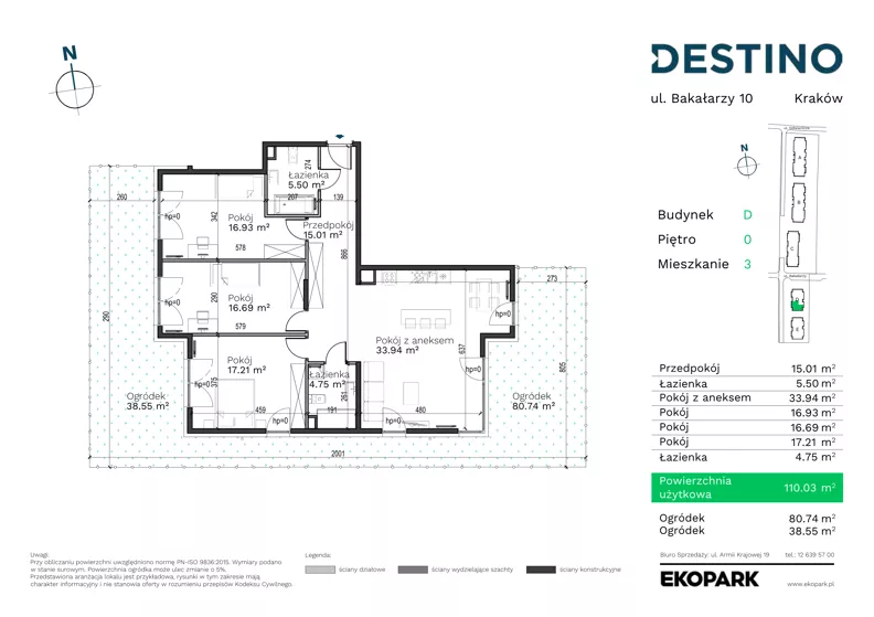 4 pokoje, mieszkanie 110,03 m², parter, oferta nr D-3, Destino, Kraków, Bronowice, Bronowice Małe, ul. Odlewnicza/Bakałarzy