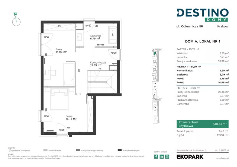 4 pokoje, mieszkanie 138,53 m², parter, oferta nr A1, Destino Domy, Kraków, Bronowice, Bronowice Małe, ul. Odlewnicza/Bakałarzy