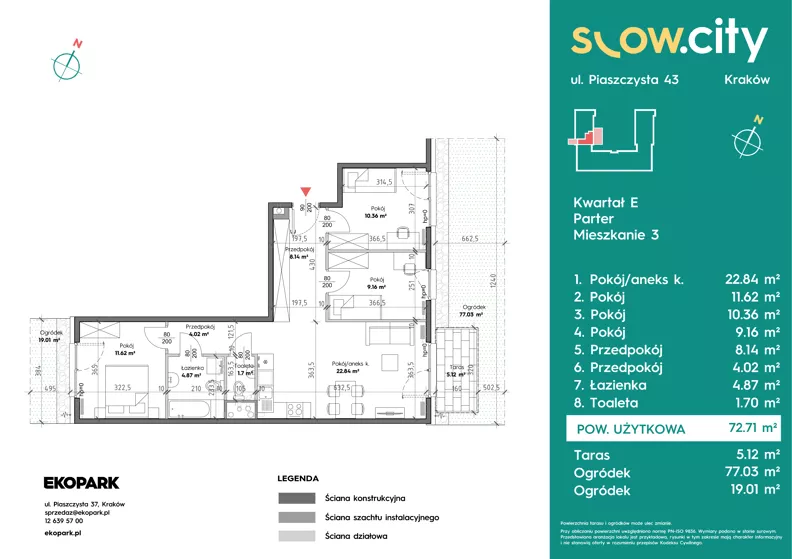 4 pokoje, mieszkanie 72,71 m², parter, oferta nr E-3, Slow City - Etap E, Kraków, Prądnik Biały, ul. Piaszczysta 43