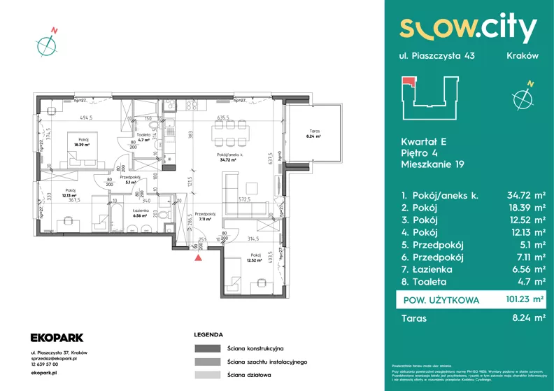 4 pokoje, mieszkanie 101,23 m², piętro 4, oferta nr E-19, Slow City - Etap E, Kraków, Prądnik Biały, ul. Piaszczysta 43