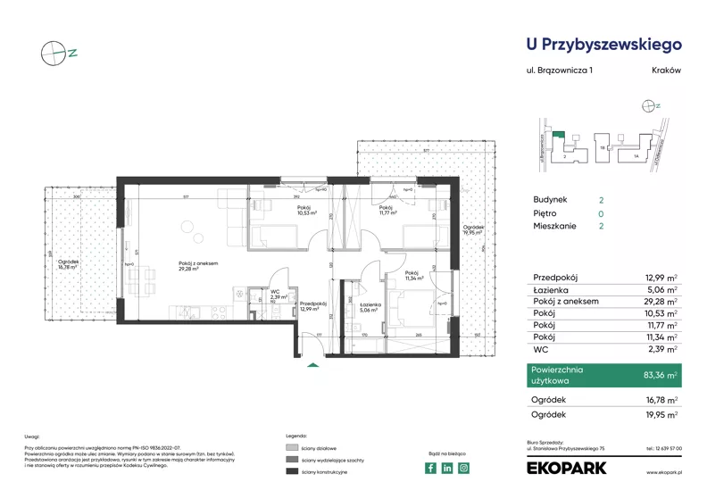 4 pokoje, mieszkanie 83,36 m², parter, oferta nr 2_M2, U Przybyszewskiego IV, Kraków, Krowodrza, ul. Przybyszewskiego