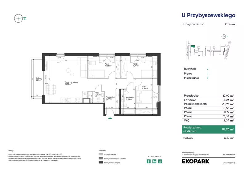 4 pokoje, mieszkanie 82,96 m², piętro 1, oferta nr 2_M5, U Przybyszewskiego IV, Kraków, Krowodrza, ul. Przybyszewskiego